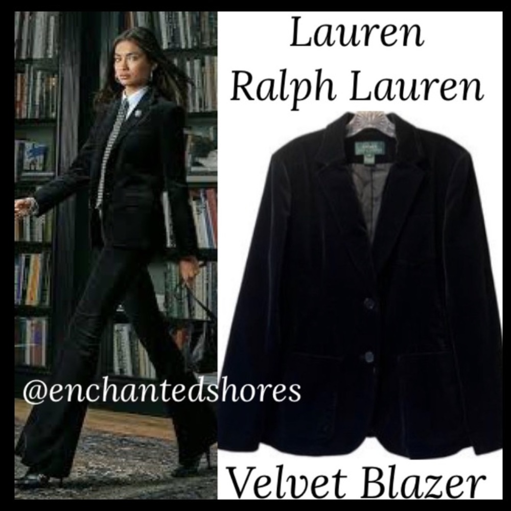 Ralph Lauren Black Velvet Blazer Vintage Luxury Formal Dress Jacket Size Medium